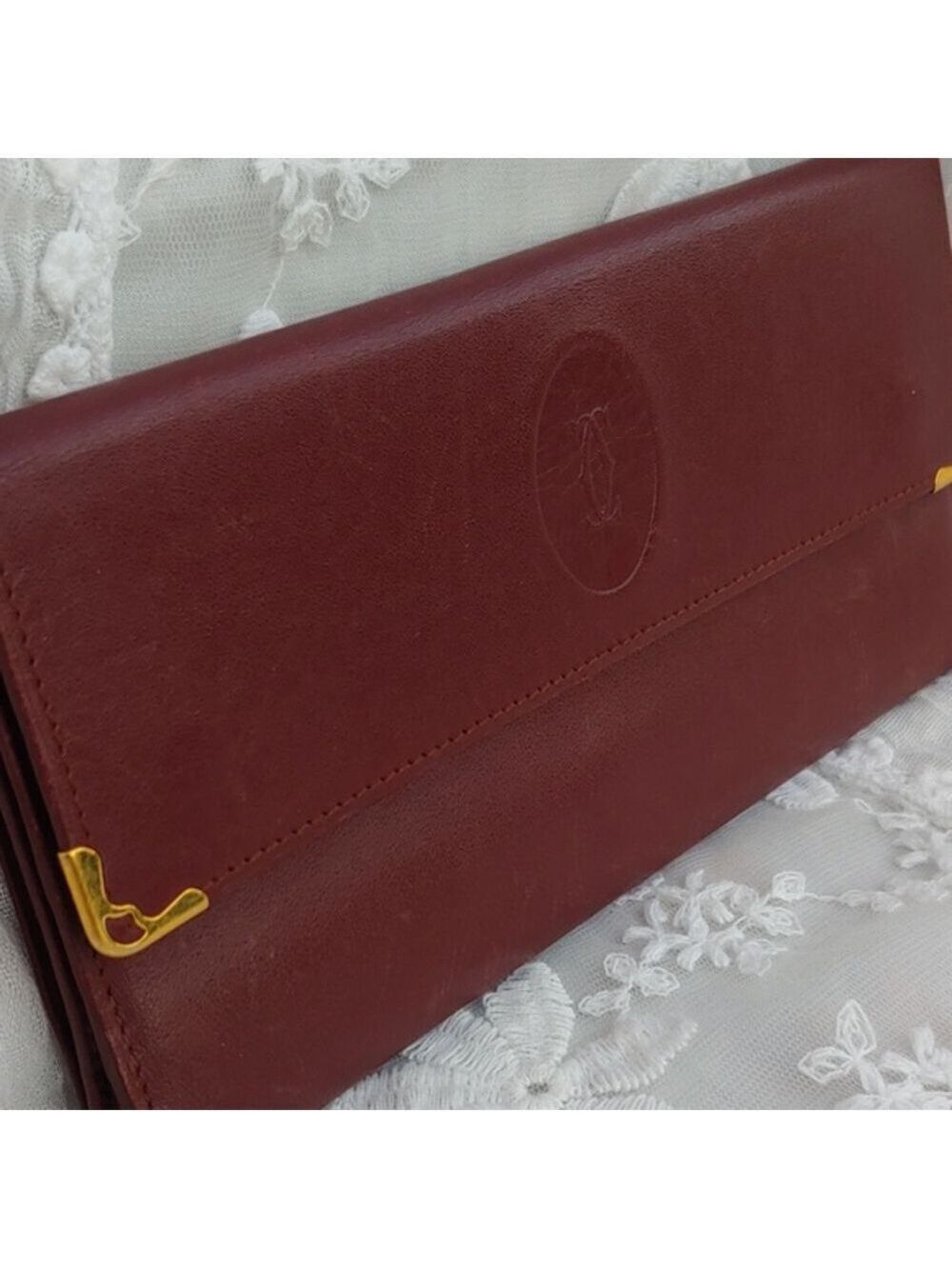 Cartier Kisslock Tri-fold Bordeaux Long Leather Wallet - Picture 17 of 17
